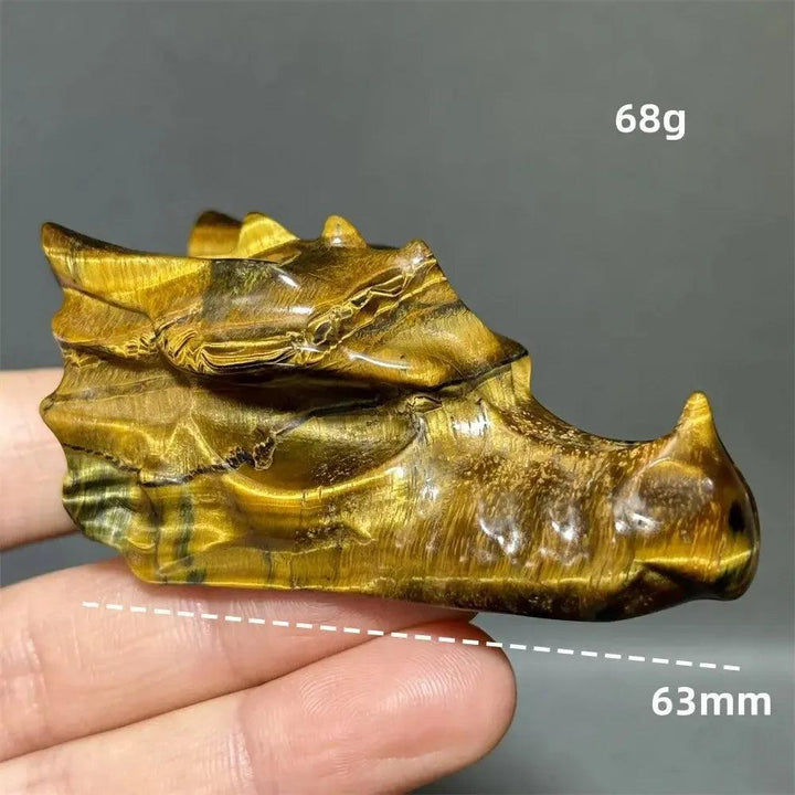 Tiger Eye Dragon Skull Carving | Hand-Carved Crystal Figurine