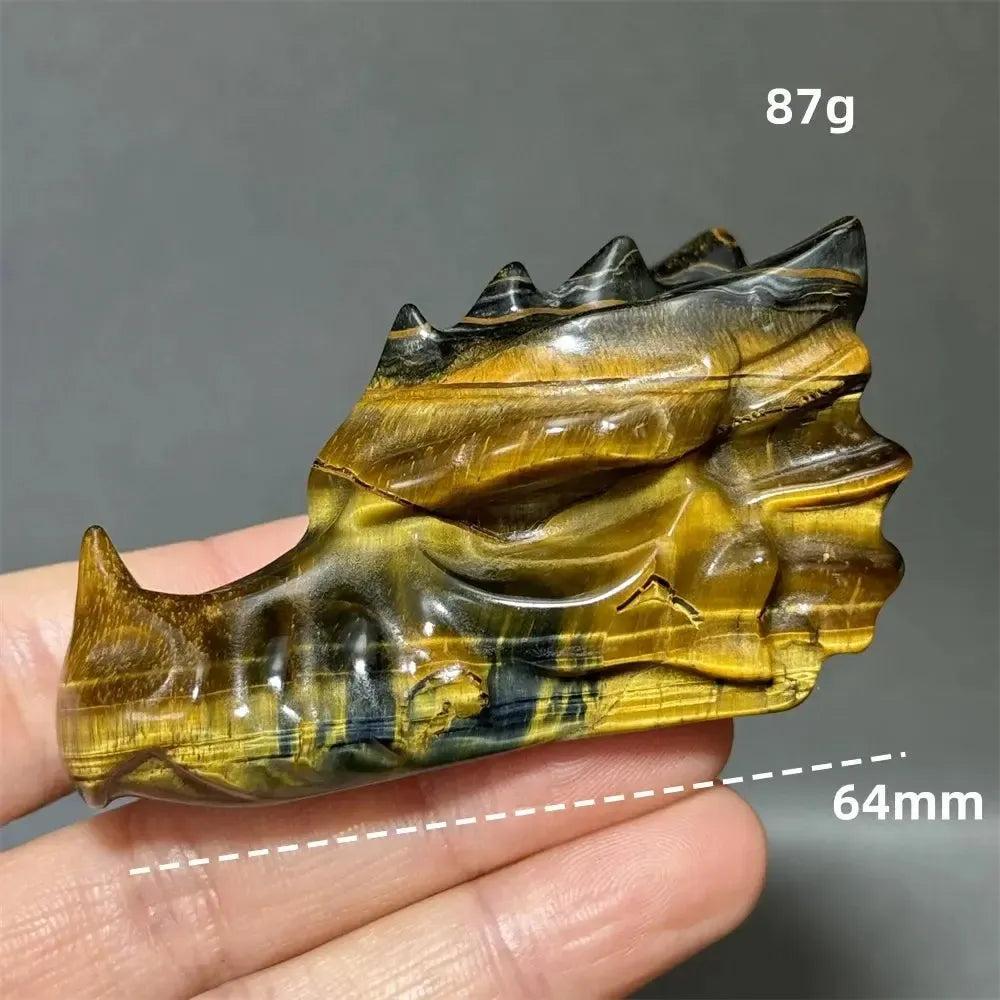 Tiger Eye Dragon Skull Carving | Hand-Carved Crystal Figurine