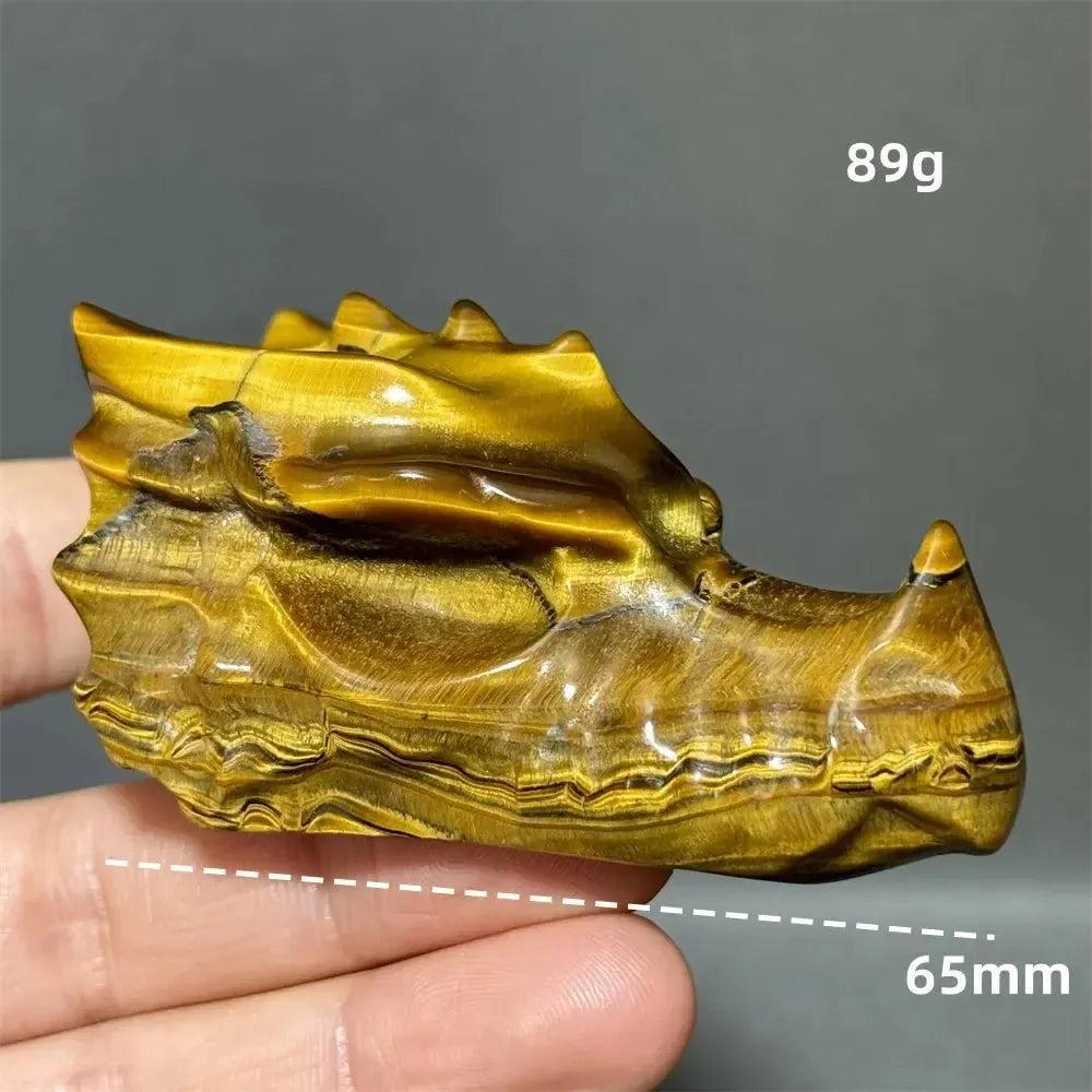 Tiger Eye Dragon Skull Carving | Hand-Carved Crystal Figurine