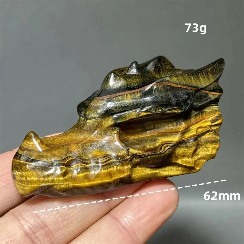 Tiger Eye Dragon Skull Carving | Hand-Carved Crystal Figurine