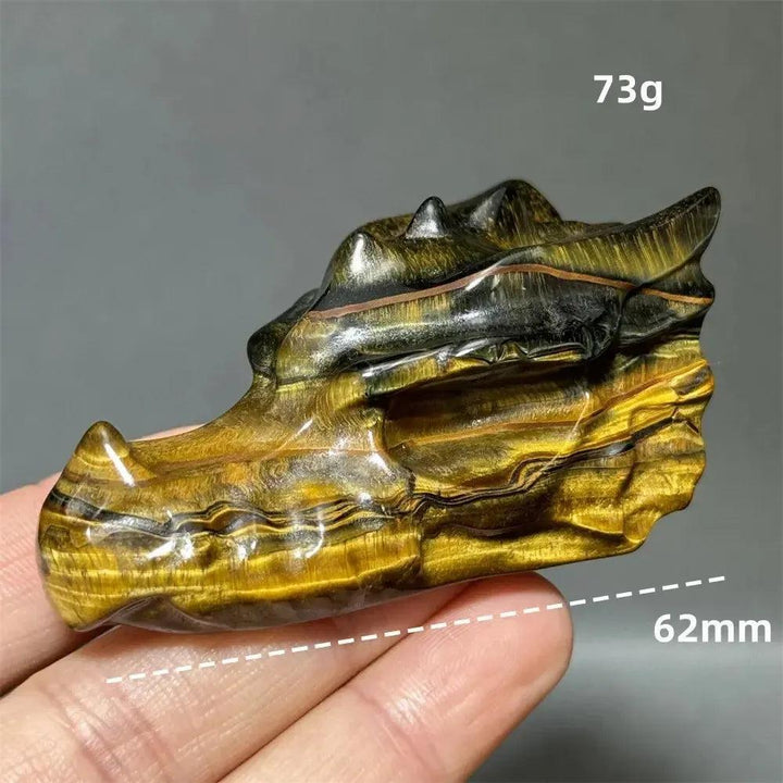 Tiger Eye Dragon Skull Carving | Hand-Carved Crystal Figurine