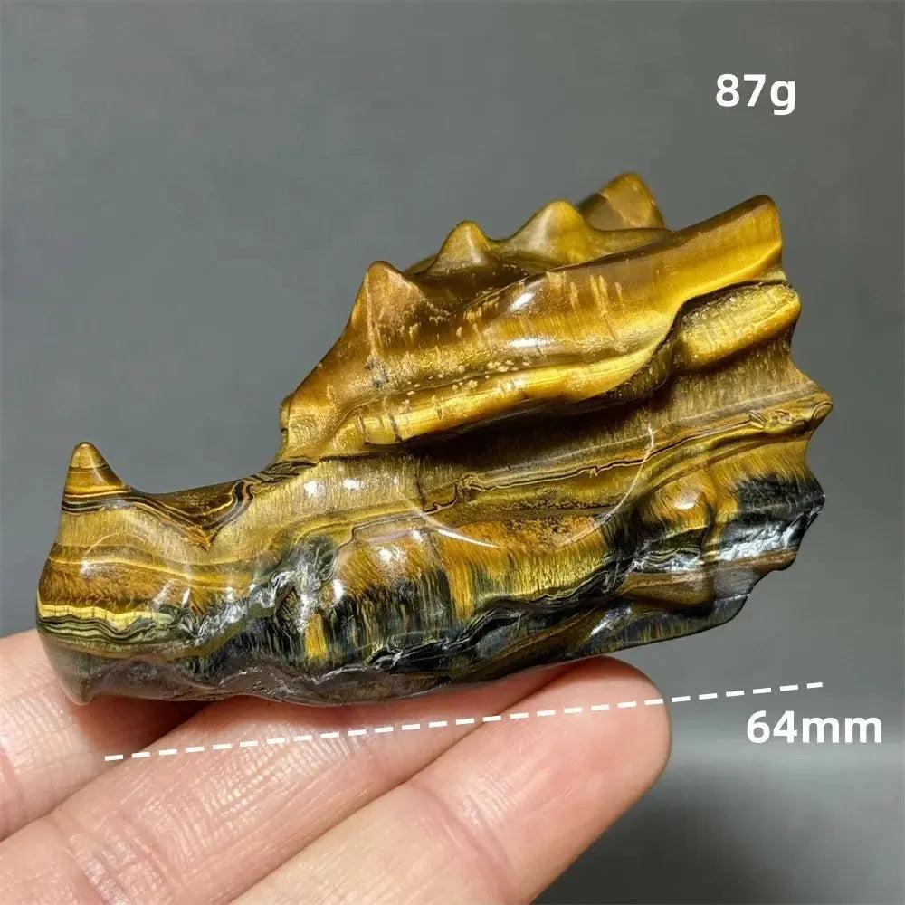 Tiger Eye Dragon Skull Carving | Hand-Carved Crystal Figurine