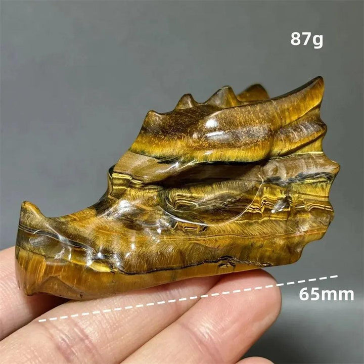 Tiger Eye Dragon Skull Carving | Hand-Carved Crystal Figurine