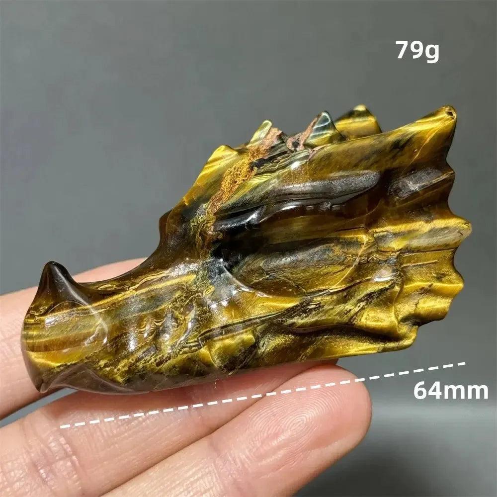 Tiger Eye Dragon Skull Carving | Hand-Carved Crystal Figurine