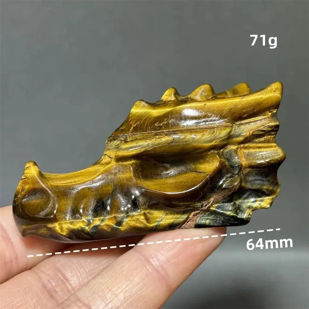 Tiger Eye Dragon Skull Carving | Hand-Carved Crystal Figurine