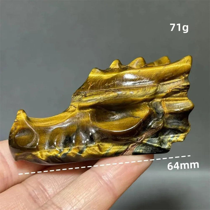 Tiger Eye Dragon Skull Carving | Hand-Carved Crystal Figurine