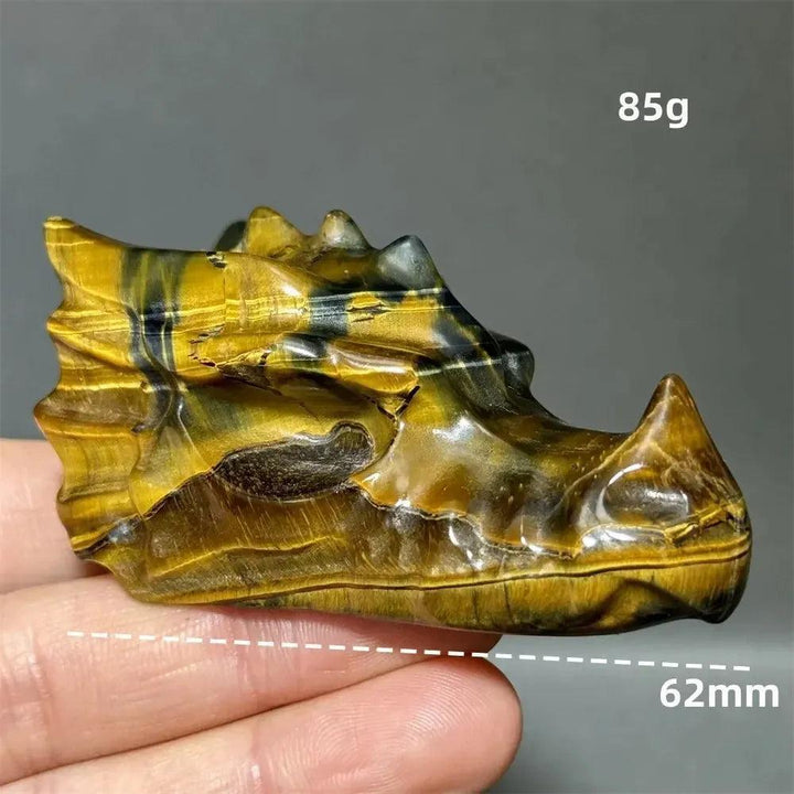 Tiger Eye Dragon Skull Carving | Hand-Carved Crystal Figurine