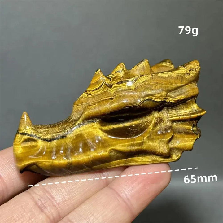 Tiger Eye Dragon Skull Carving | Hand-Carved Crystal Figurine