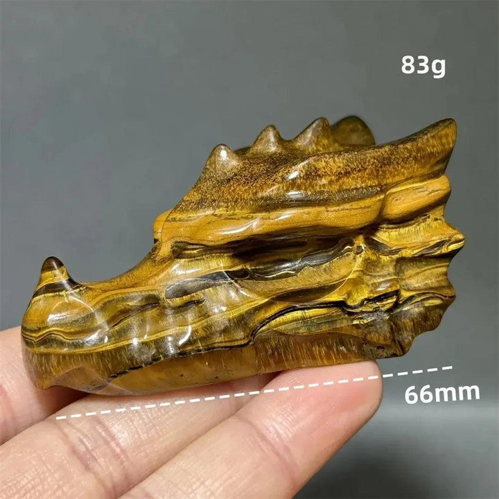Tiger Eye Dragon Skull Carving | Hand-Carved Crystal Figurine