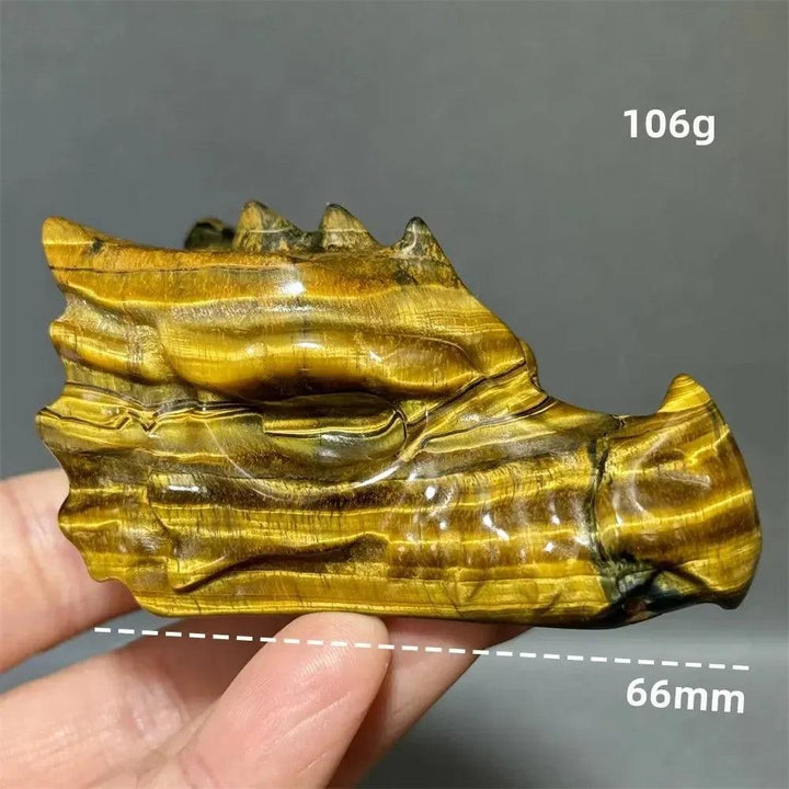 Tiger Eye Dragon Skull Carving | Hand-Carved Crystal Figurine