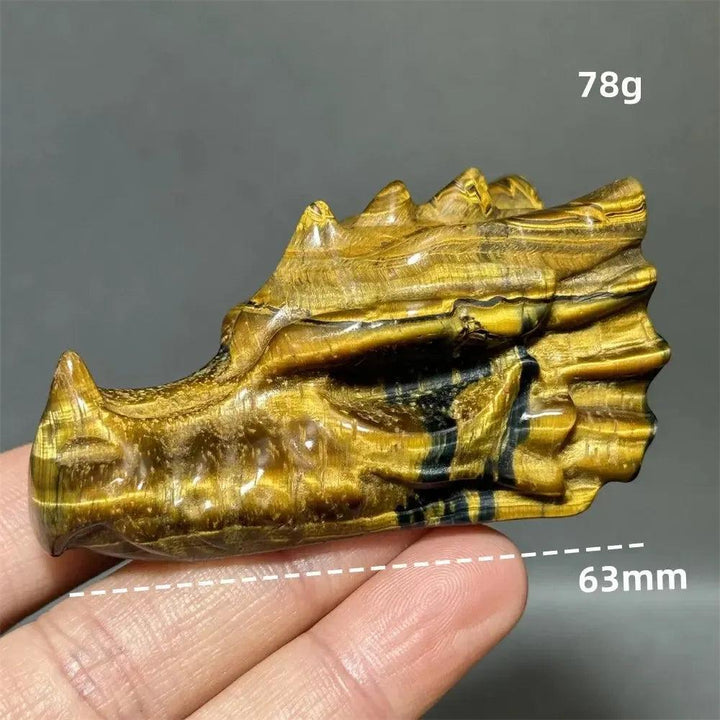 Tiger Eye Dragon Skull Carving | Hand-Carved Crystal Figurine