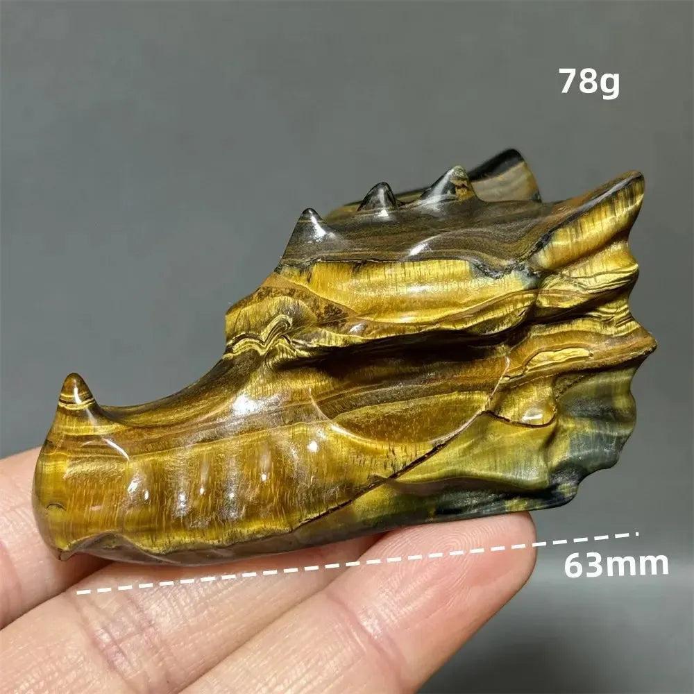 Tiger Eye Dragon Skull Carving | Hand-Carved Crystal Figurine