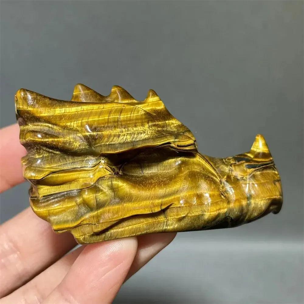 Tiger Eye Dragon Skull Carving | Hand-Carved Crystal Figurine