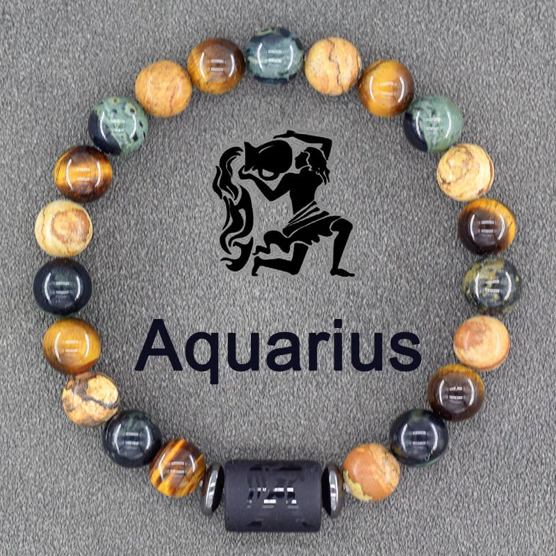 Tiger Eye Zodiac Sign Bead Bracelet