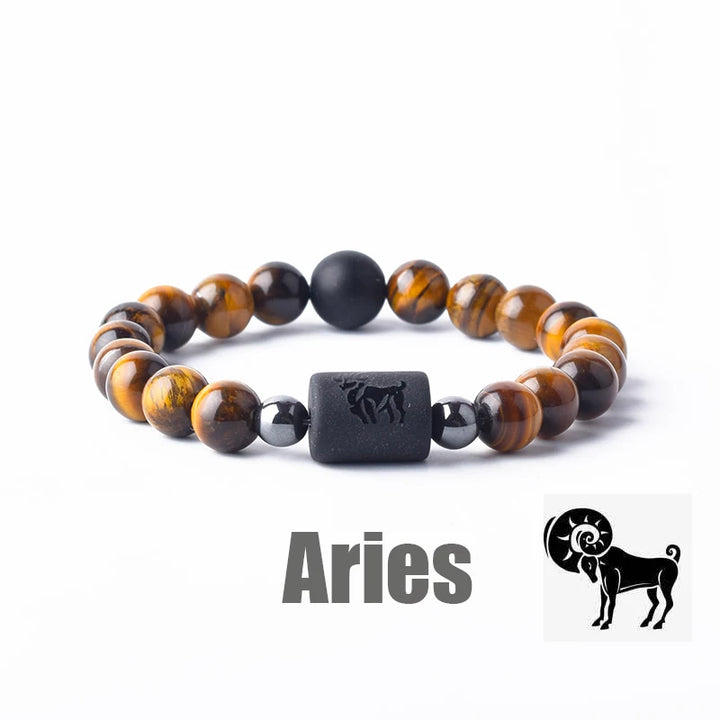 Tiger Eye Zodiac Sign Bead Bracelet