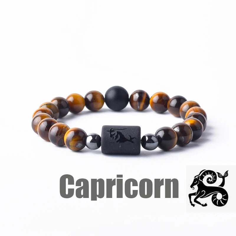 Tiger Eye Zodiac Sign Bead Bracelet