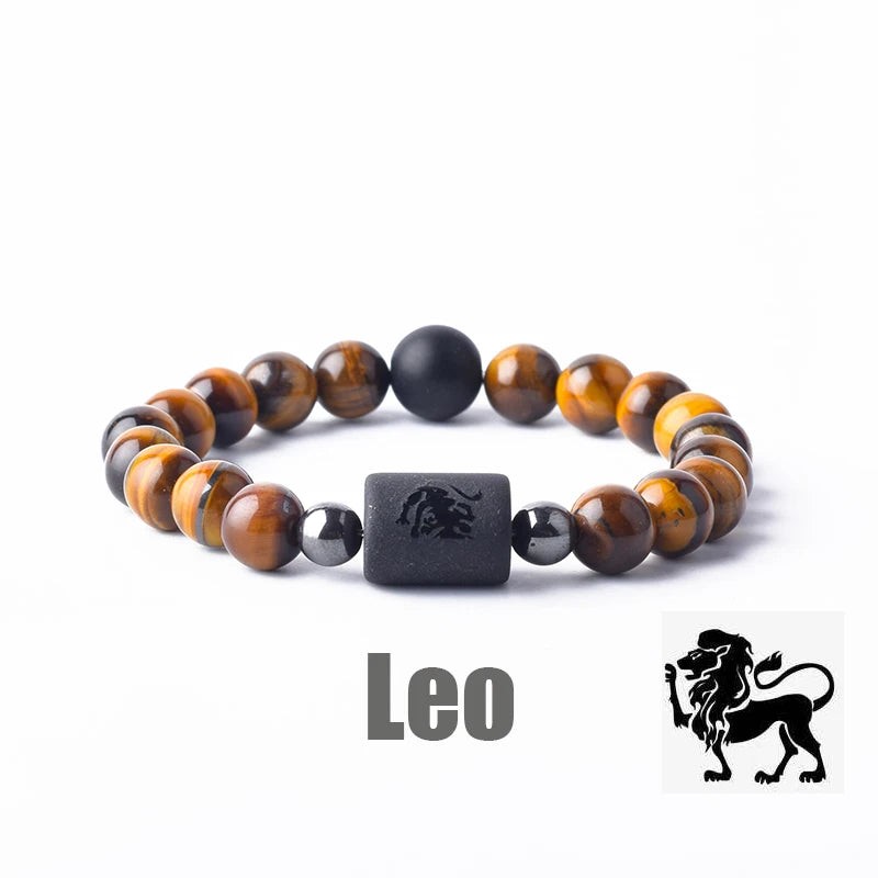 Tiger Eye Zodiac Sign Bead Bracelet