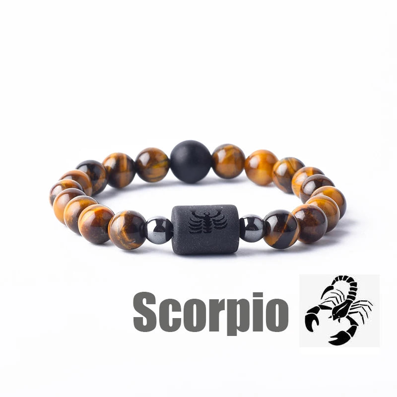 Tiger Eye Zodiac Sign Bead Bracelet