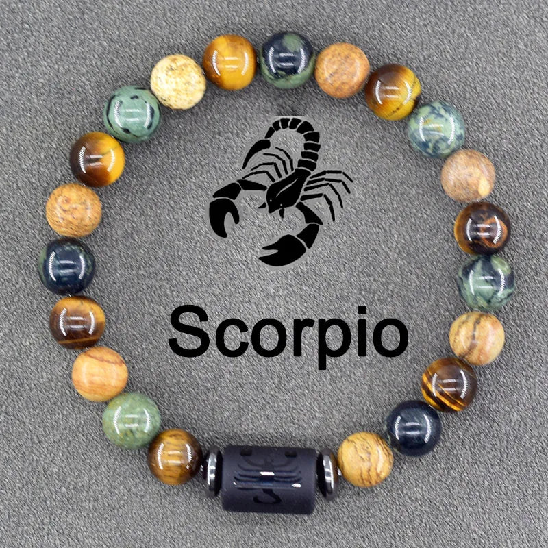 Tiger Eye Zodiac Sign Bead Bracelet