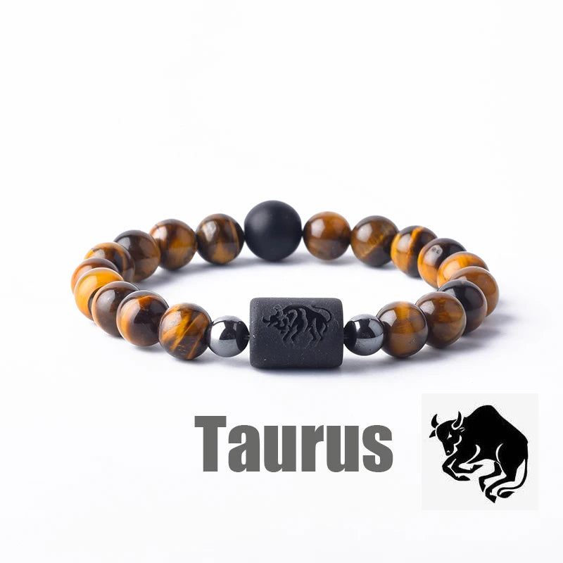 Tiger Eye Zodiac Sign Bead Bracelet