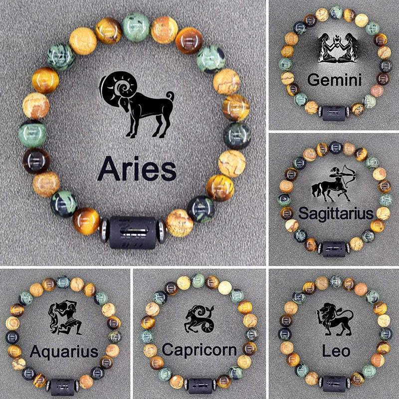 Tiger Eye Zodiac Sign Bead Bracelet