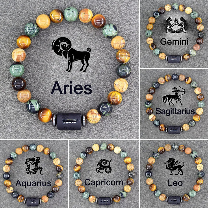 Tiger Eye Zodiac Sign Bead Bracelet