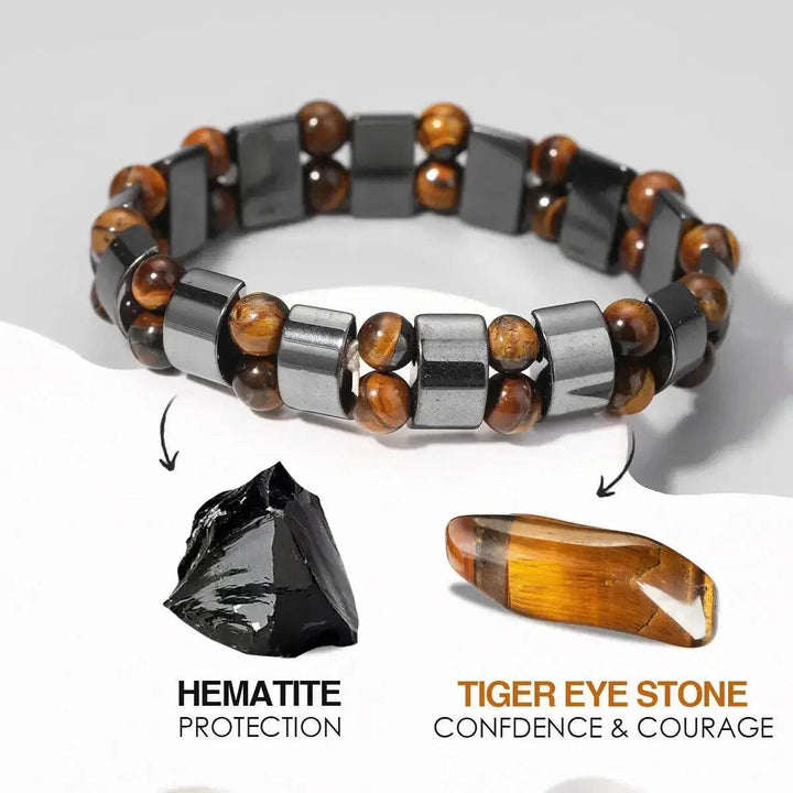 Black Obsidian Hematite Tiger's Eye Beaded Bracelet for strength, balance, and protection.