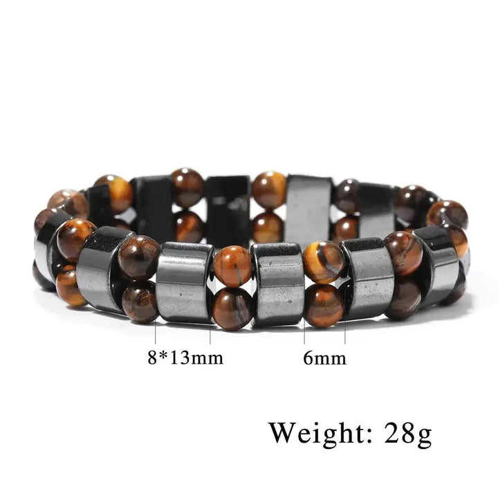 Black Obsidian Hematite Tiger's Eye Beaded Bracelet, featuring polished dark and earthy brown stones for strength and balance.