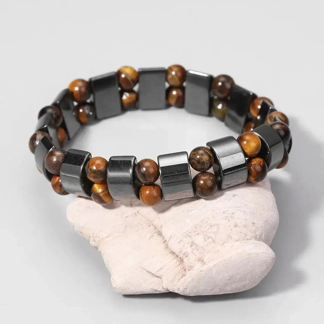 Black Obsidian Hematite Tiger's Eye Beaded Bracelet with polished, earthy stones for strength, balance, and protection.
