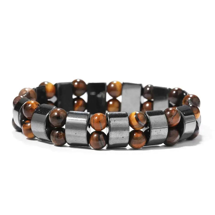 Black Obsidian Hematite Tiger's Eye Beaded Bracelet, offering strength, balance, and spiritual protection.