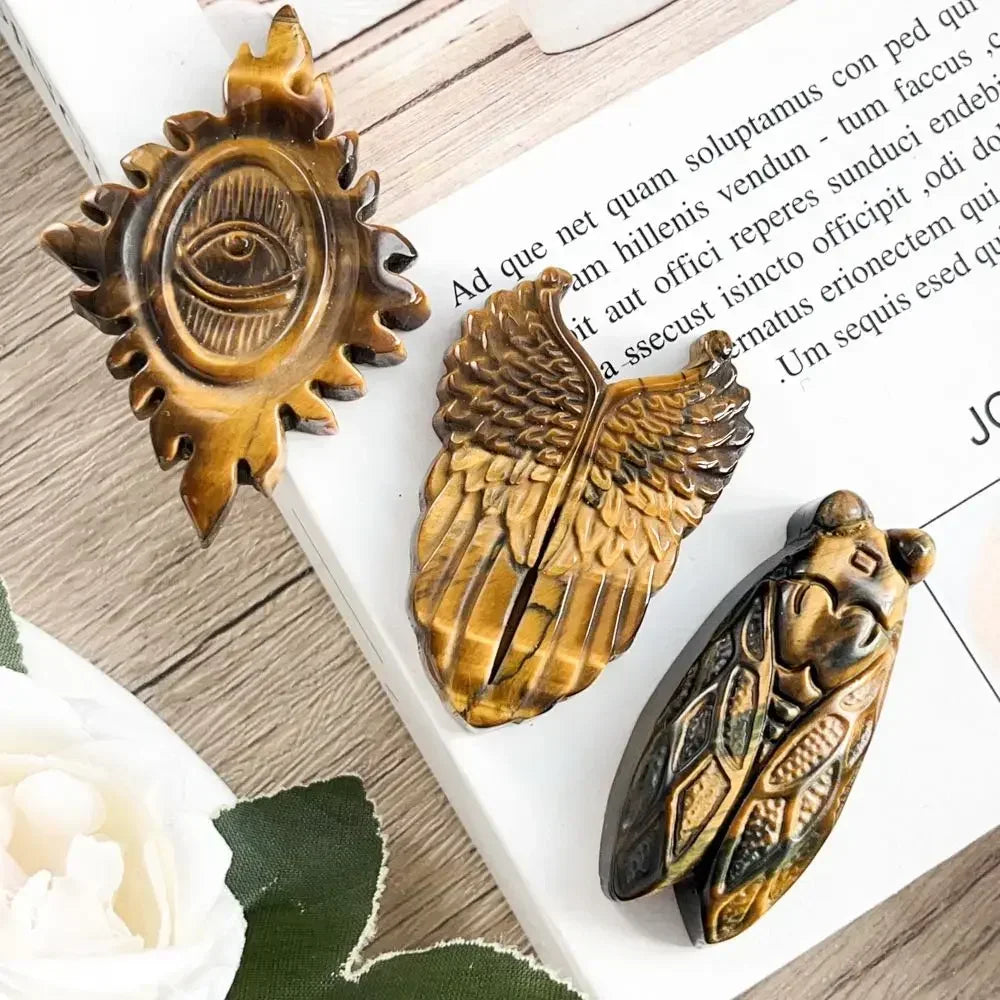 Tiger's Eye Carved Symbol Figures