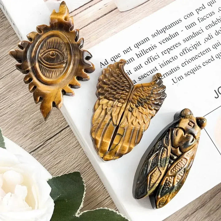 Tiger's Eye Carved Symbol Figures