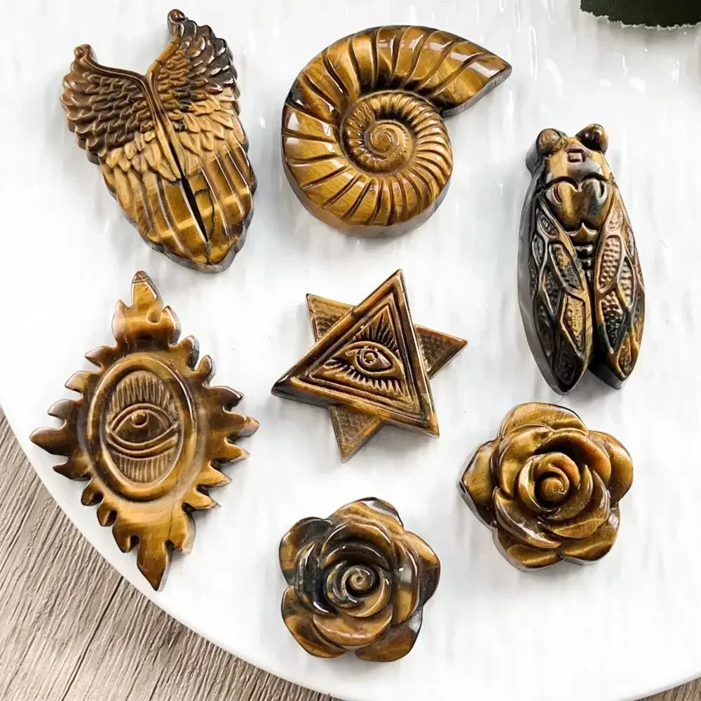 Tiger's Eye Carved Symbol Figures