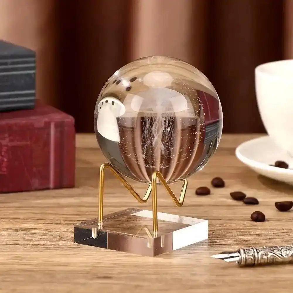 Transparent Acrylic Display Stand showcasing a clear crystal sphere with a delicate jellyfish, amplifying energy and clarity.