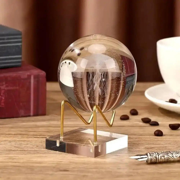 Transparent Acrylic Display Stand showcasing a clear crystal sphere with a delicate jellyfish, amplifying energy and clarity.