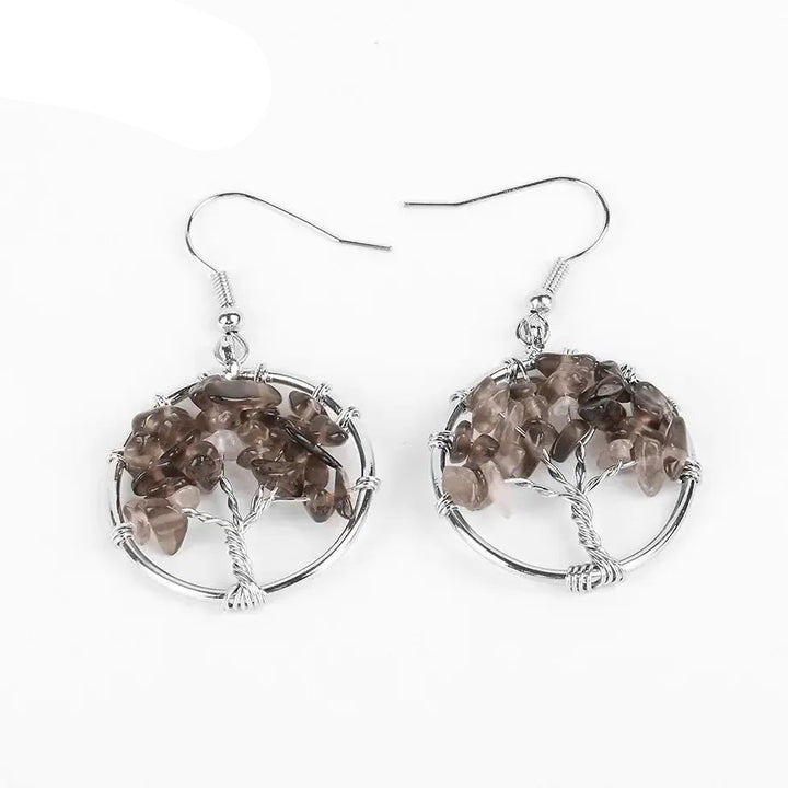Tree of Life Crystal Drop Earrings-Earrings-Ali-Smoky Quartz-Crystal Destiny