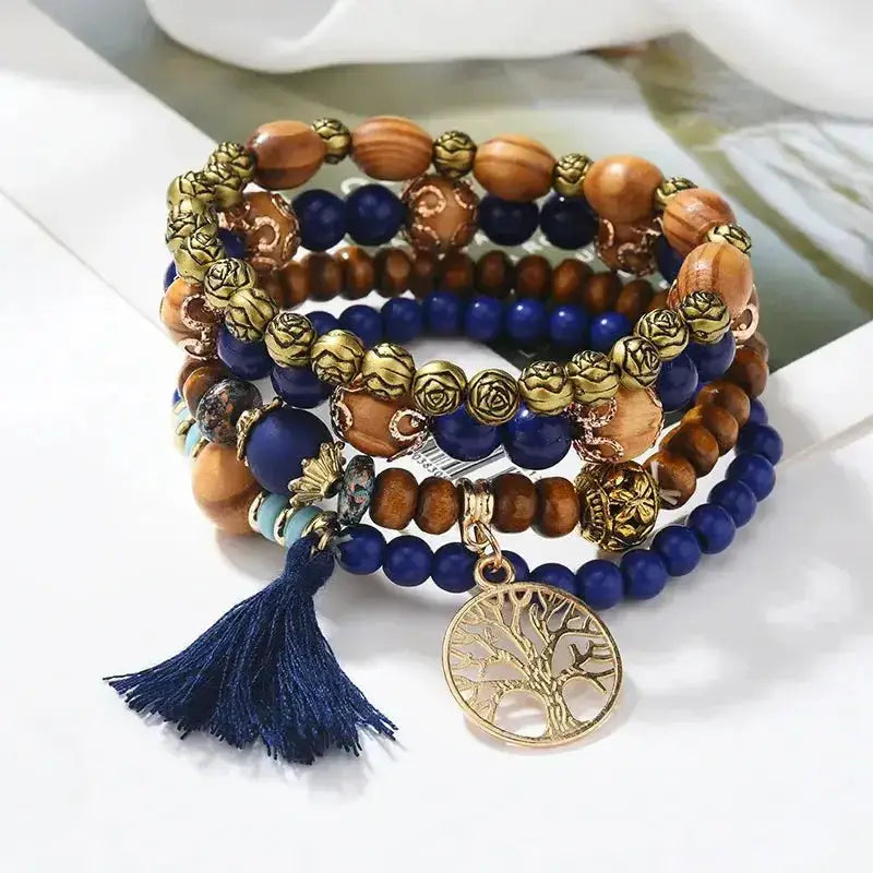 Tree of Life Howlite Beaded Bracelet Set-Bracelets-Ali-Dark Blue-Gray-170mm-Crystal Destiny