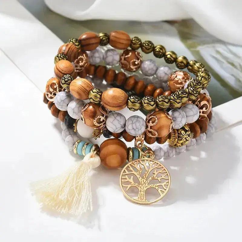 Tree of Life Howlite Beaded Bracelet Set
