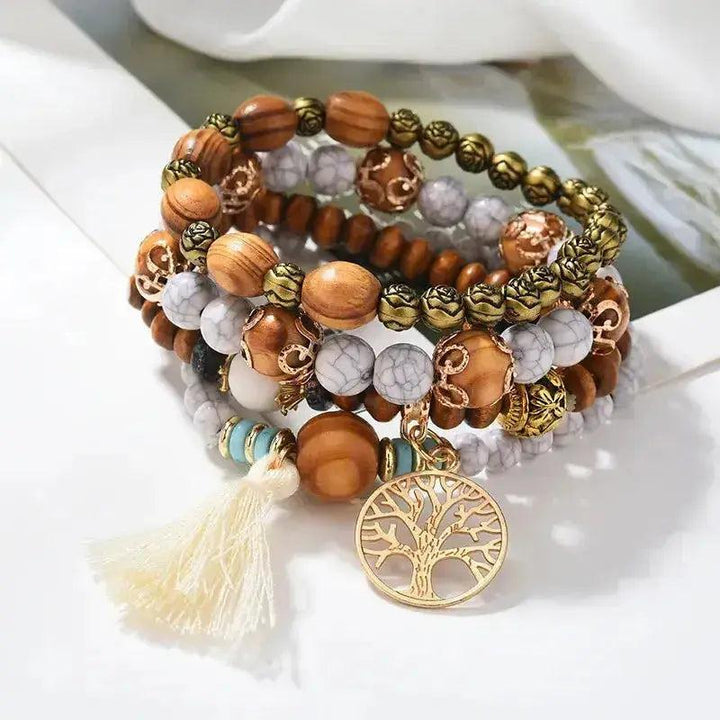 Tree of Life Howlite Beaded Bracelet Set