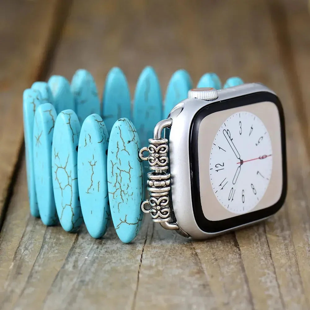 Turquoise Stone Apple iWatch Band 38-49mm Elastic-Bands-Ali-Turquoise Howlite-Large-Apple 38-41MM Plate-Crystal Destiny