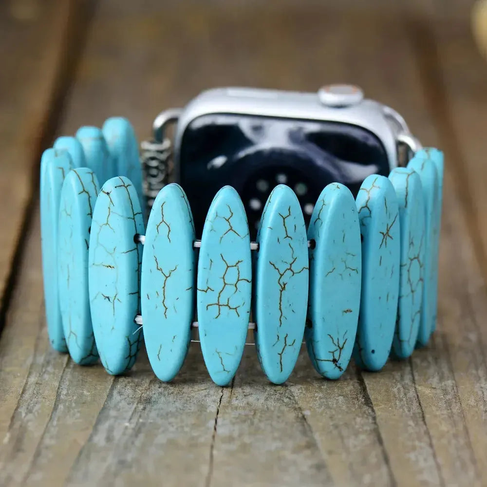 Turquoise Stone Apple iWatch Band 38-49mm Elastic-Bands-Ali-Turquoise Howlite-Large-Apple 38-41MM Plate-Crystal Destiny