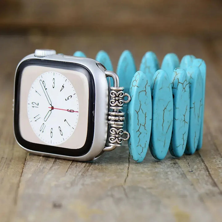 Turquoise Stone Apple iWatch Band 38-49mm Elastic-Bands-Ali-Turquoise Howlite-Large-Apple 38-41MM Plate-Crystal Destiny