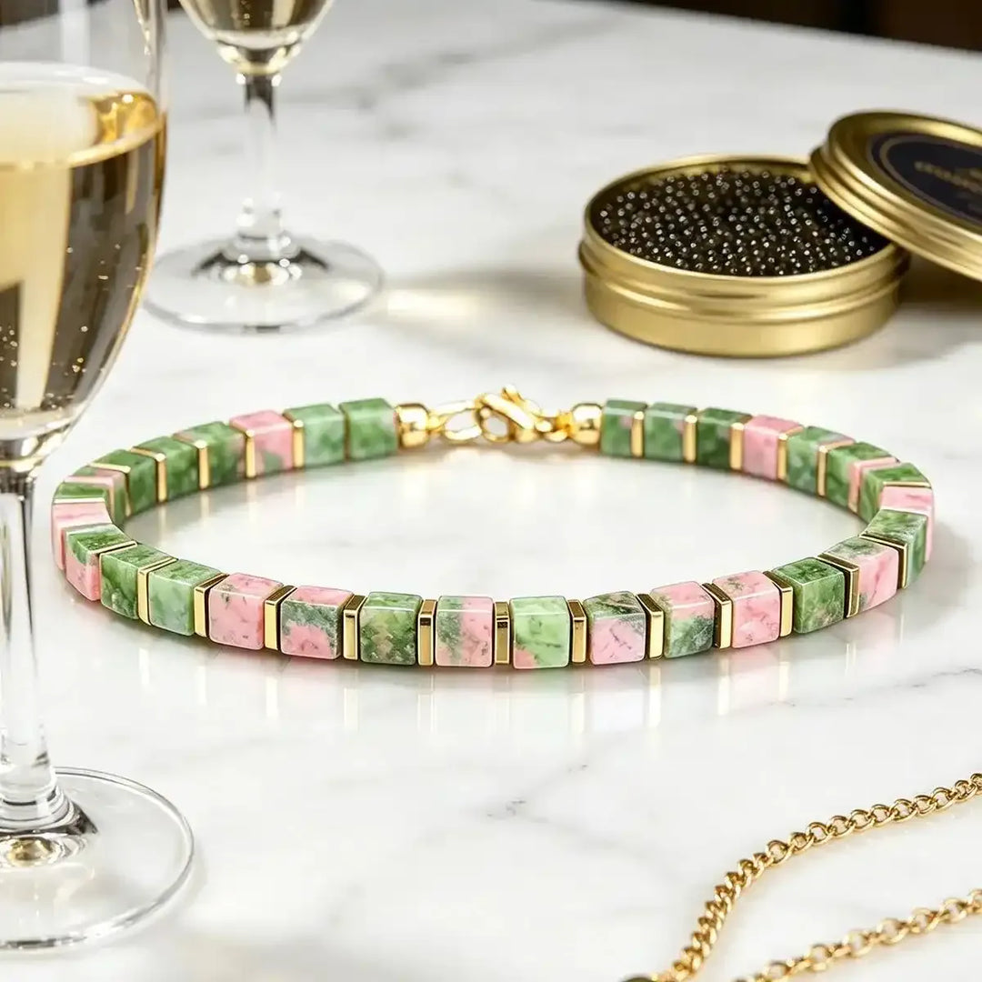 Unakite Square Bead Bracelet