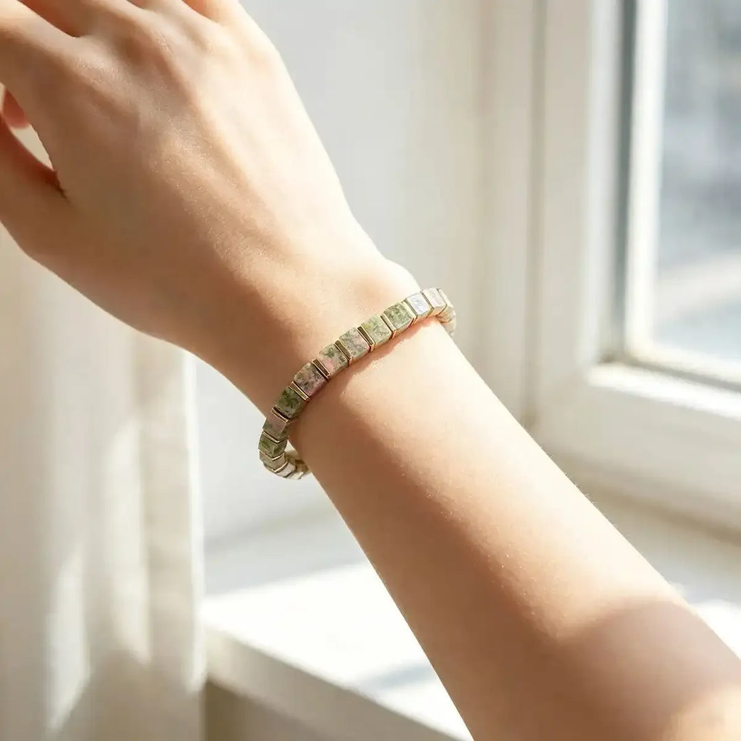 Unakite Square Bead Bracelet