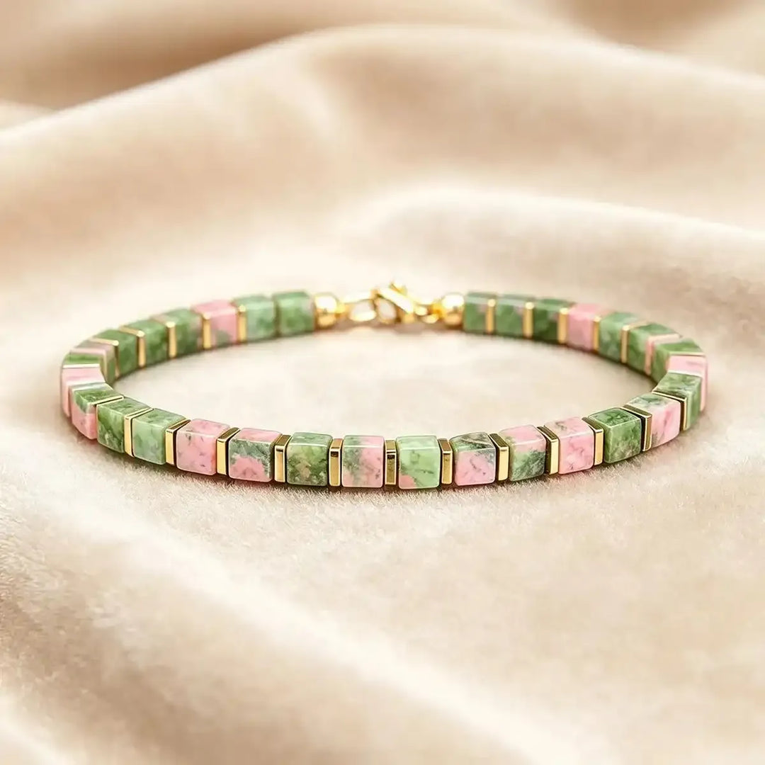 Unakite Square Bead Bracelet