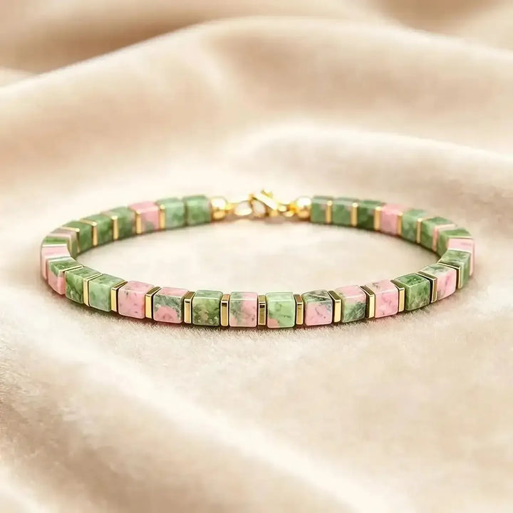 Unakite Square Bead Bracelet