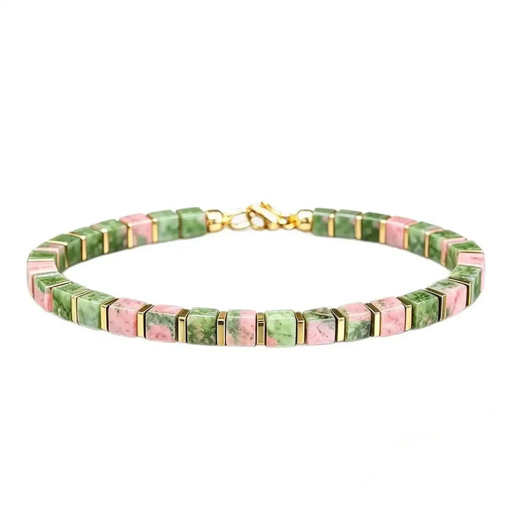 Unakite Square Bead Bracelet