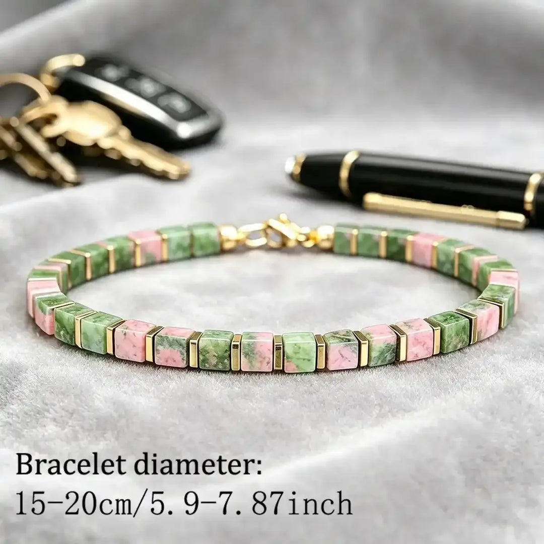 Unakite Square Bead Bracelet