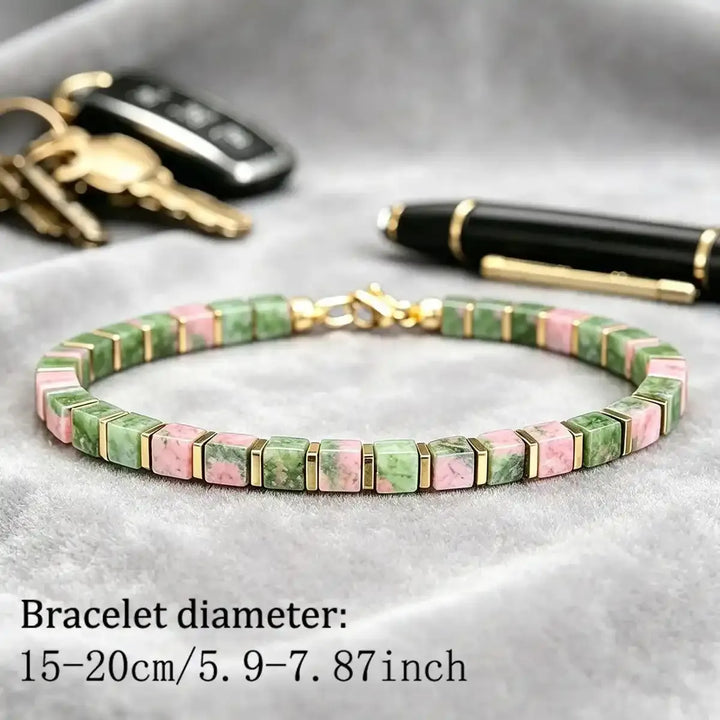 Unakite Square Bead Bracelet