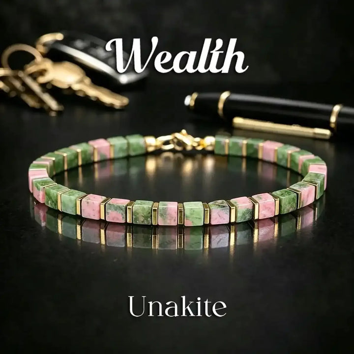Unakite Square Bead Bracelet